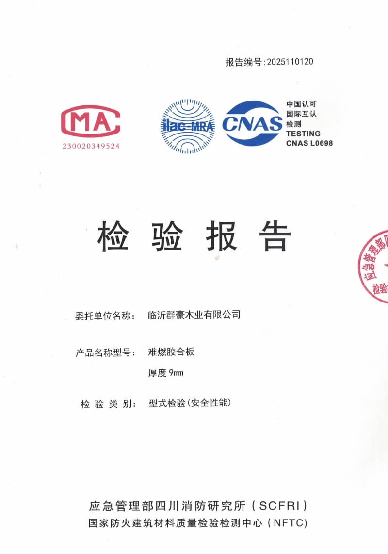 2025難燃膠合板9厘檢測報告