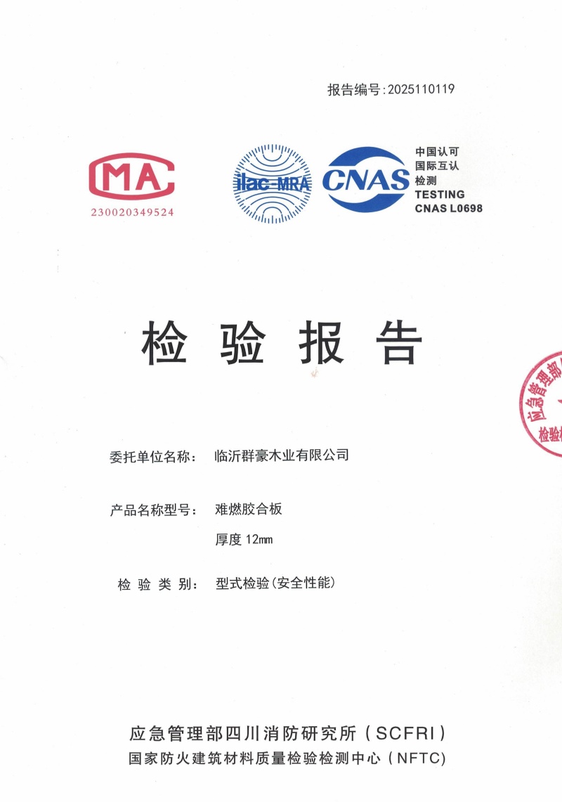2025難燃膠合板12厘檢測報告